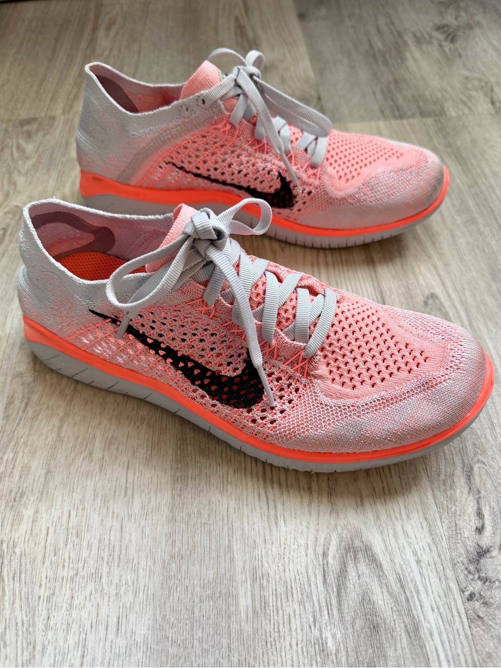 Nike - Flyknit Racer - Coral/Orange & Gray Running Shoes - Women’s - size 6.5